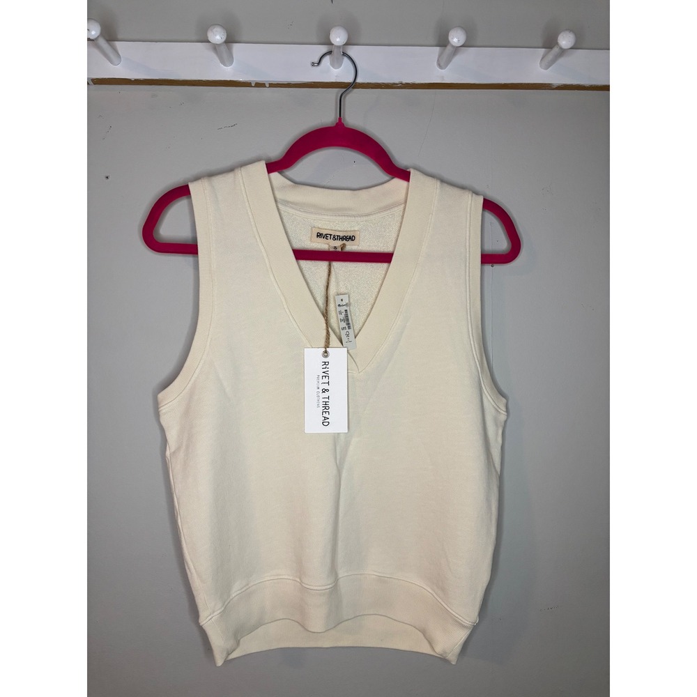 Madewell Rivet & Thread French Terry V-Neck Sweatshirt Vest Cream S